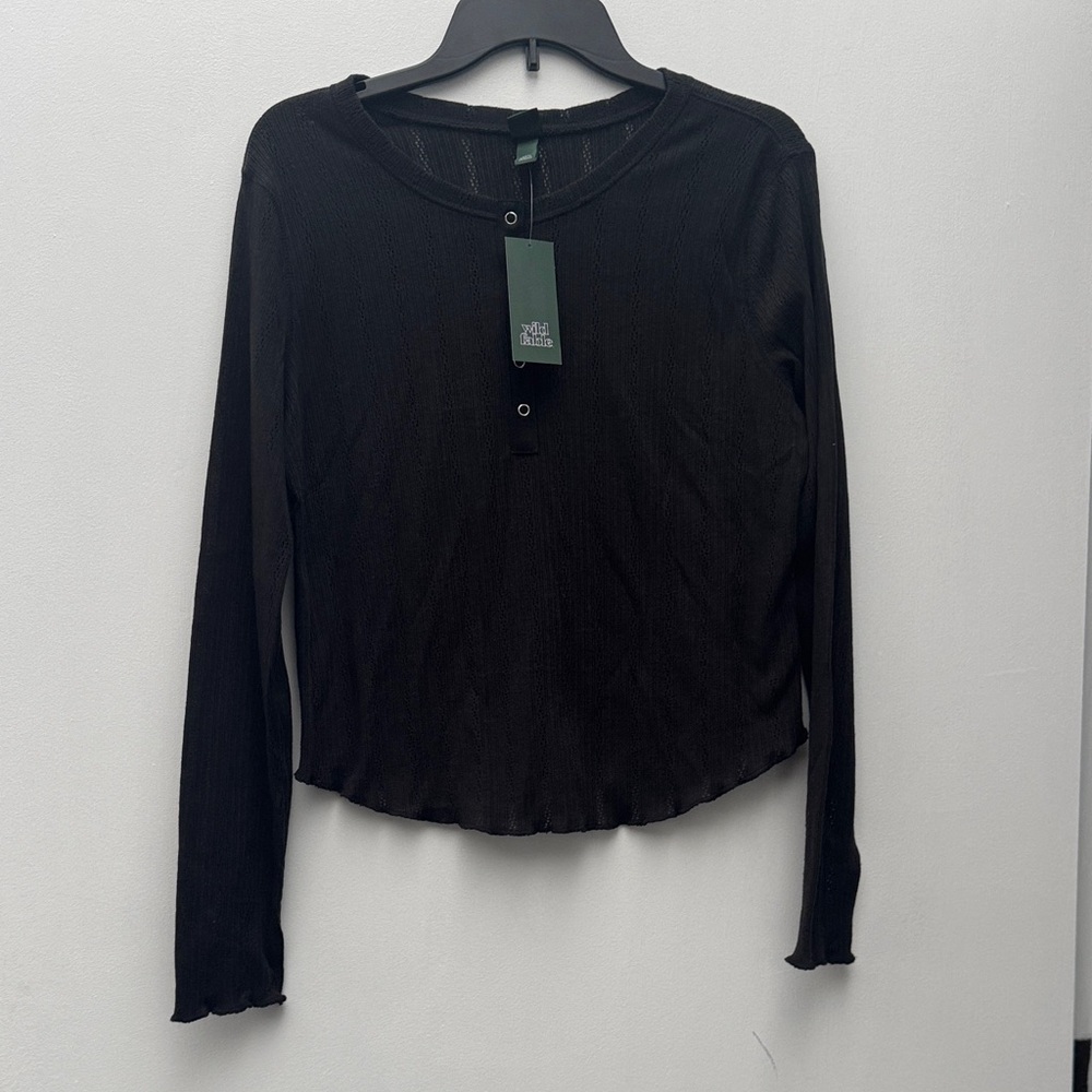 Black Ribbed Long Sleeve Women's Top